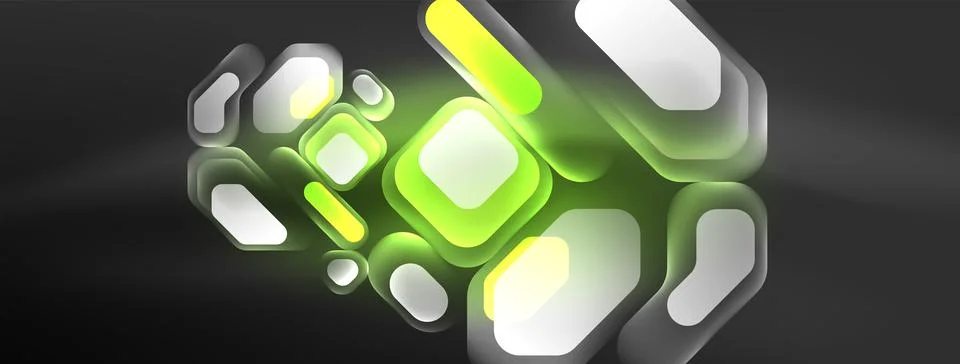 Glowing neon geometric elements abstract background. Neon light or laser show Illustrazione stock