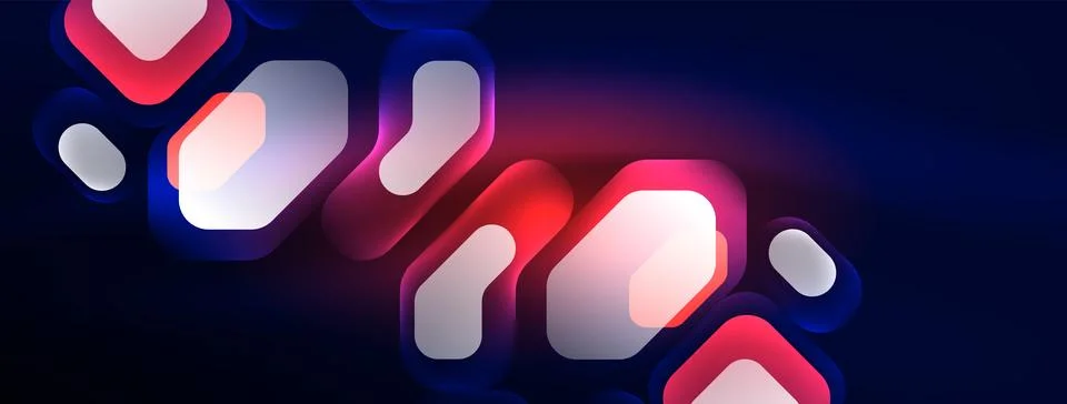 Glowing neon geometric elements abstract background. Neon light or laser show Stock Illustration