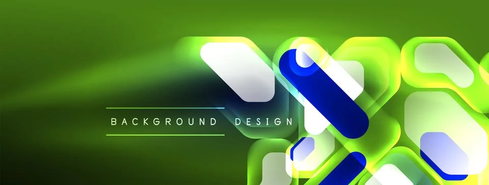 Glowing neon geometric elements abstract background. Neon light or laser show Illustrazione stock