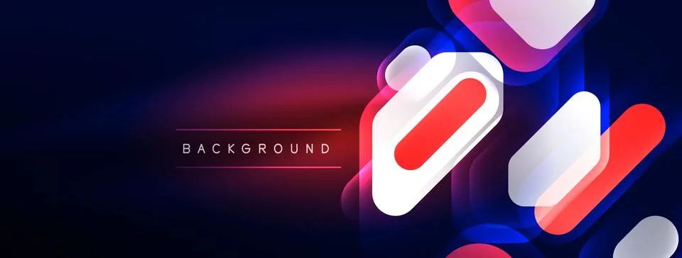 Glowing neon geometric elements abstract background. Neon light or laser show Stock Illustration
