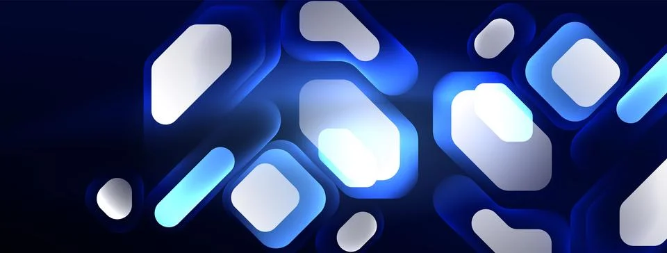 Glowing neon geometric elements abstract background. Neon light or laser show Illustrazione stock
