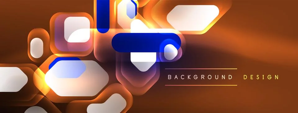 Glowing neon geometric elements abstract background. Neon light or laser show Stock Illustration