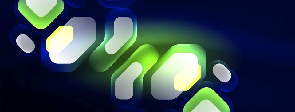 Glowing neon geometric elements abstract background. Neon light or laser show 库存插图