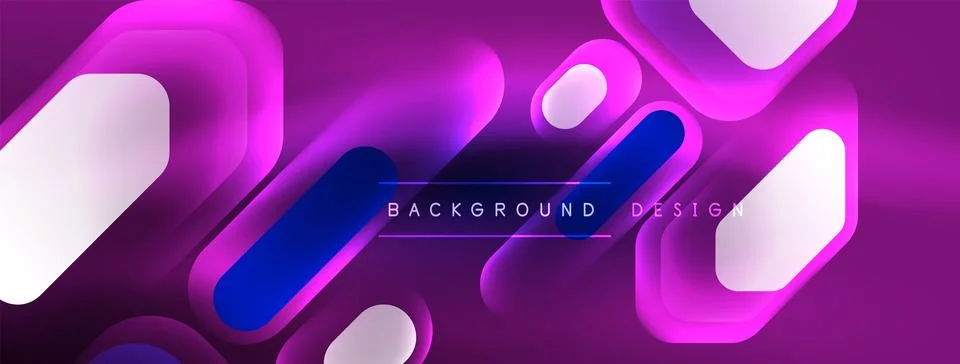 Glowing neon geometric elements abstract background. Neon light or laser show Illustrazione stock