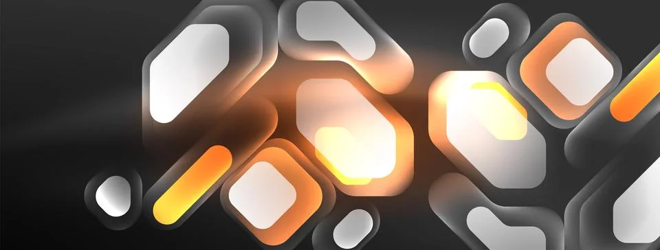 Glowing neon geometric elements abstract background. Neon light or laser show Illustrazione stock