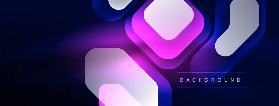 Glowing neon geometric elements abstract background. Neon light or laser show Stock Illustration