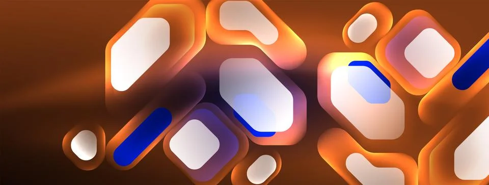 Glowing neon geometric elements abstract background. Neon light or laser show Stock Illustration