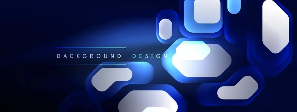 Glowing neon geometric elements abstract background. Neon light or laser show Stock Illustration
