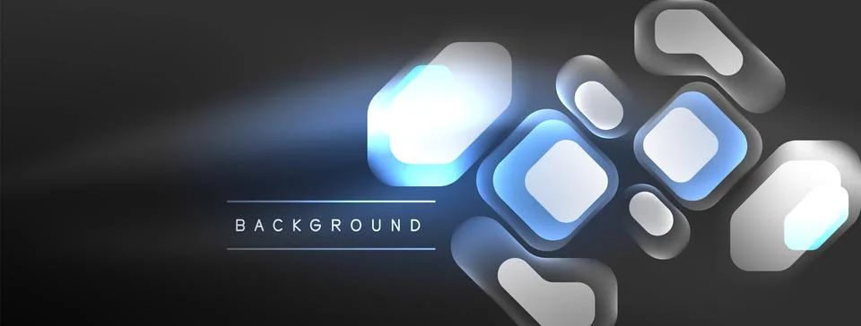 Glowing neon geometric elements abstract background. Neon light or laser show Stock Illustration