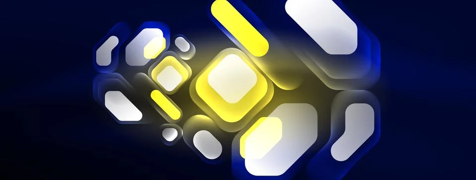 Glowing neon geometric elements abstract background. Neon light or laser show Illustrazione stock