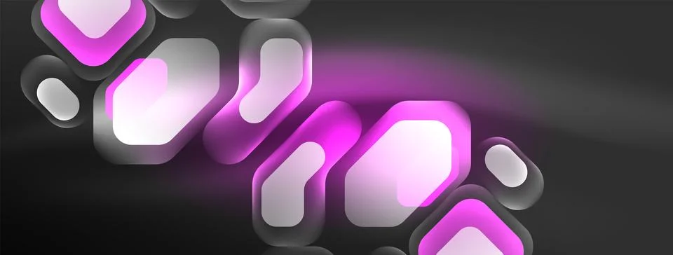 Glowing neon geometric elements abstract background. Neon light or laser show Stock Illustration