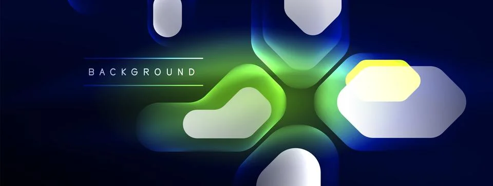 Glowing neon geometric elements abstract background. Neon light or laser show Illustrazione stock