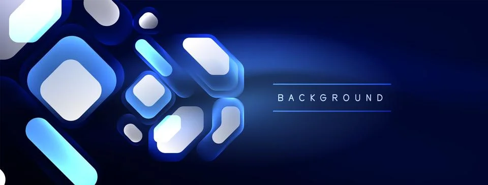 Glowing neon geometric elements abstract background. Neon light or laser show Stock Illustration