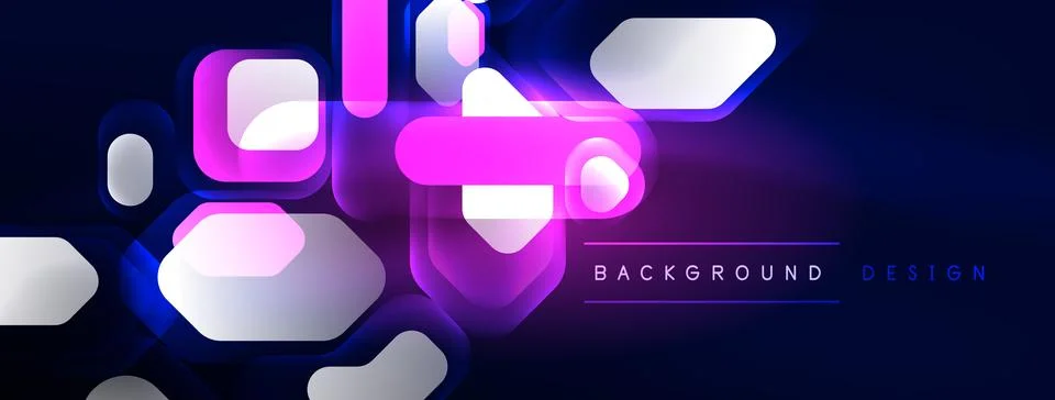 Glowing neon geometric elements abstract background. Neon light or laser show Illustrazione stock