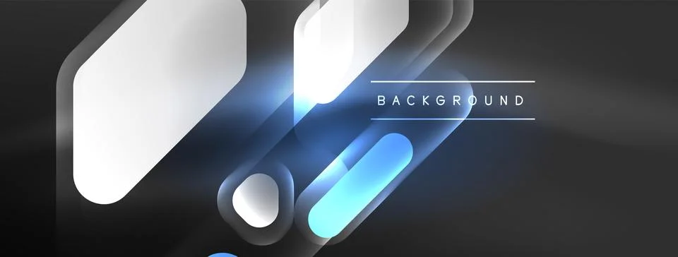 Glowing neon geometric elements abstract background. Neon light or laser show Stock Illustration