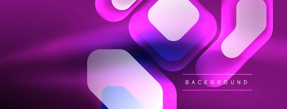 Glowing neon geometric elements abstract background. Neon light or laser show イラスト素材