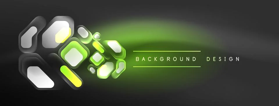 Glowing neon geometric elements abstract background. Neon light or laser show Illustrazione stock