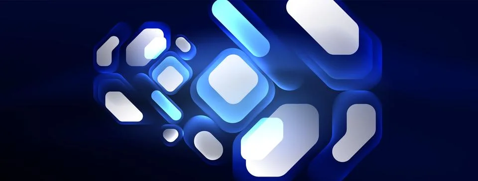 Glowing neon geometric elements abstract background. Neon light or laser show 스톡 일러스트