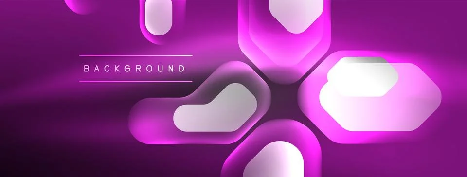 Glowing neon geometric elements abstract background. Neon light or laser show Stock Illustration