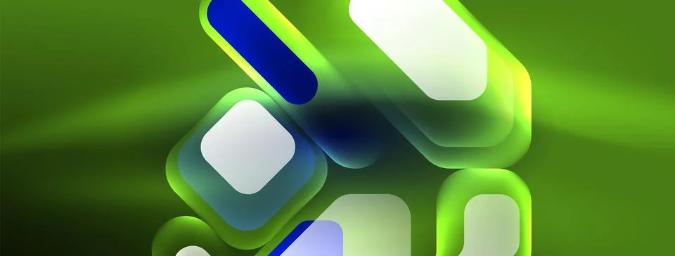 Glowing neon geometric elements abstract background. Neon light or laser show Stock Illustration