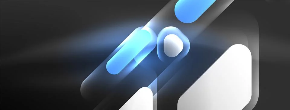 Glowing neon geometric elements abstract background. Neon light or laser show Stockillustratie