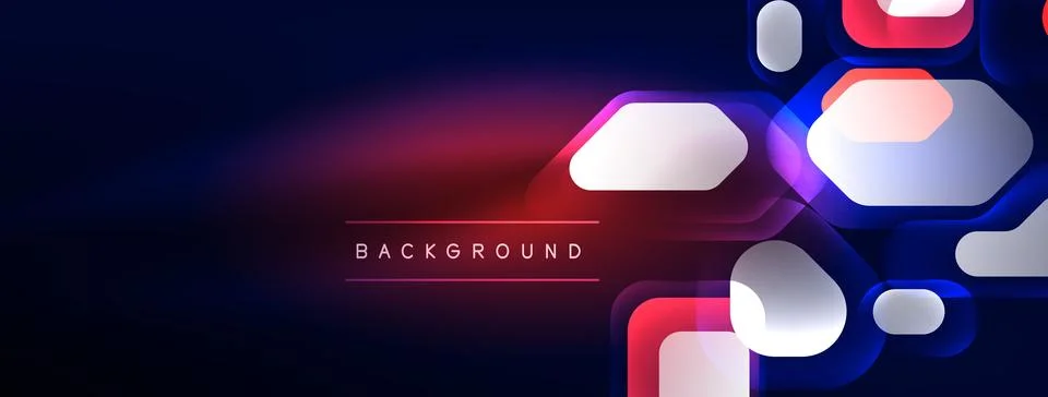 Glowing neon geometric elements abstract background. Neon light or laser show Stock Illustration