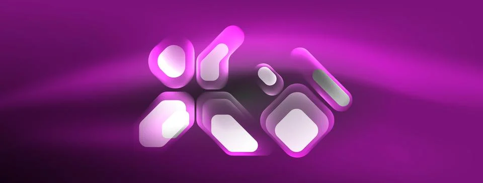 Glowing neon geometric elements abstract background. Neon light or laser show Stock Illustration
