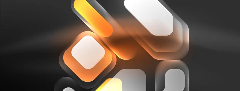 Glowing neon geometric elements abstract background. Neon light or laser show Stock Illustration