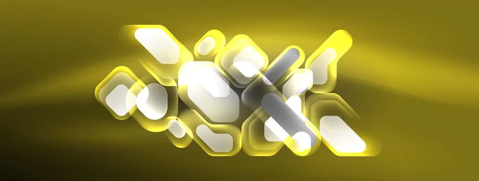 Glowing neon geometric elements abstract background. Neon light or laser show Illustrazione stock