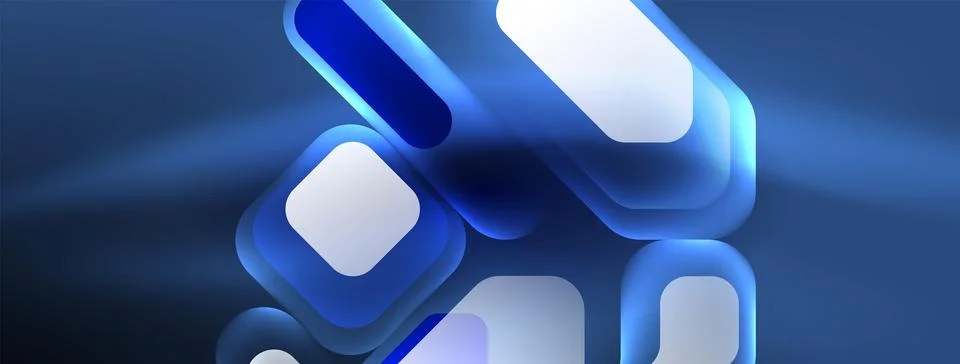 Glowing neon geometric elements abstract background. Neon light or laser show Stock Illustration