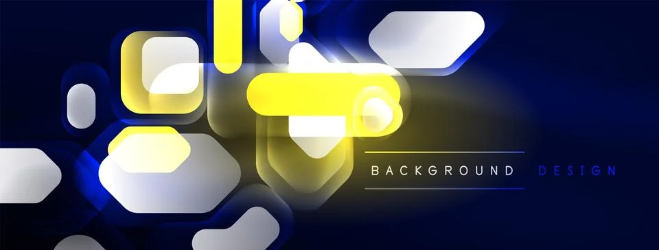 Glowing neon geometric elements abstract background. Neon light or laser show Stock Illustration