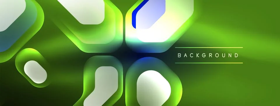 Glowing neon geometric elements abstract background. Neon light or laser show Stock Illustration