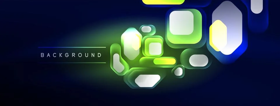 Glowing neon geometric elements abstract background. Neon light or laser show Illustrazione stock