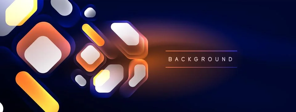 Glowing neon geometric elements abstract background. Neon light or laser show Illustrazione stock