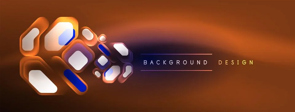 Glowing neon geometric elements abstract background. Neon light or laser show Stock Illustration