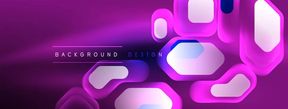 Glowing neon geometric elements abstract background. Neon light or laser show Stock Illustration