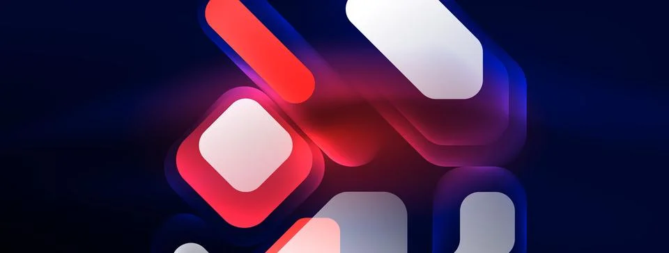 Glowing neon geometric elements abstract background. Neon light or laser show 스톡 일러스트