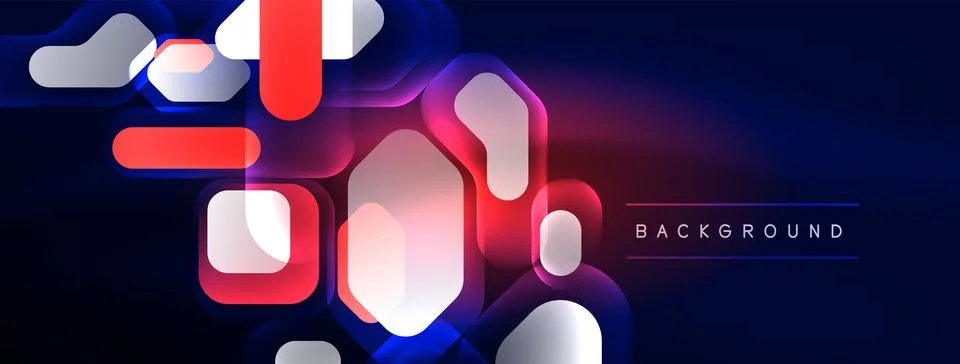 Glowing neon geometric elements abstract background. Neon light or laser show Illustrazione stock