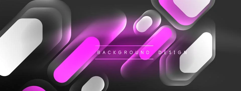 Glowing neon geometric elements abstract background. Neon light or laser show Stock Illustration
