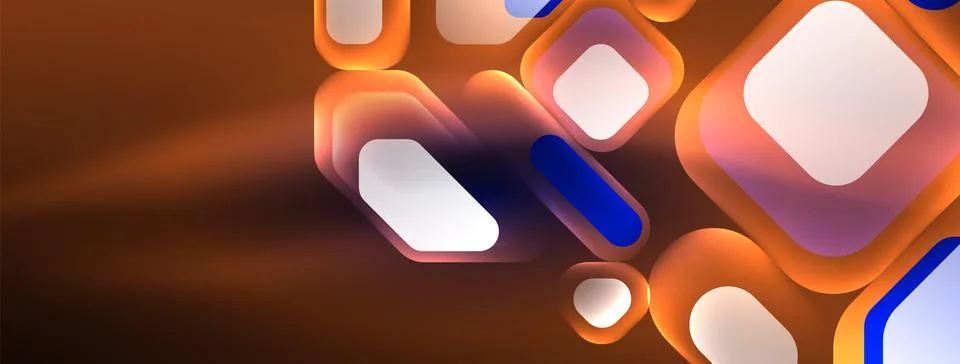 Glowing neon geometric elements abstract background. Neon light or laser show Stock Illustration