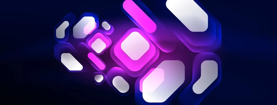 Glowing neon geometric elements abstract background. Neon light or laser show 스톡 일러스트