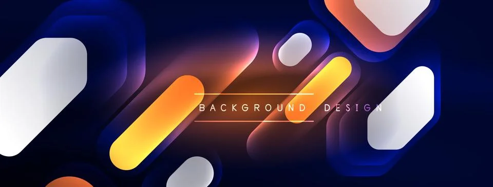 Glowing neon geometric elements abstract background. Neon light or laser show Stock Illustration