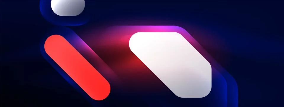 Glowing neon geometric elements abstract background. Neon light or laser show 스톡 일러스트