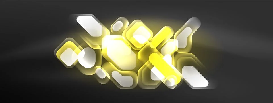 Glowing neon geometric elements abstract background. Neon light or laser show Stock Illustration