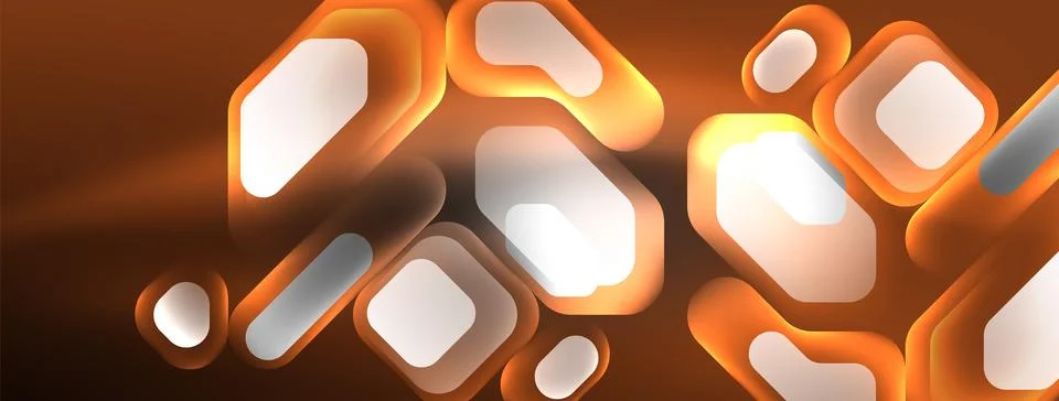 Glowing neon geometric elements abstract background. Neon light or laser show Stockillustratie
