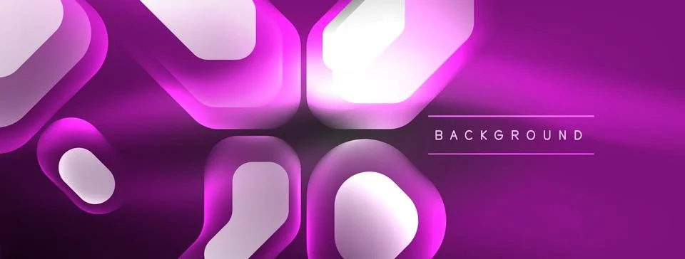 Glowing neon geometric elements abstract background. Neon light or laser show Stock Illustration