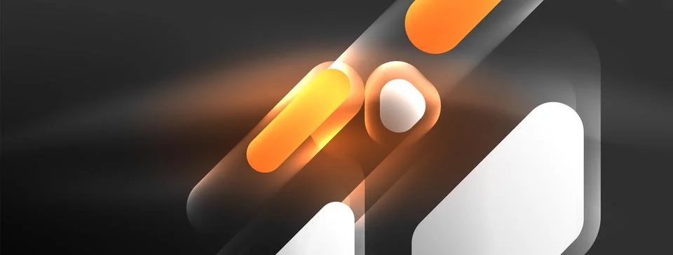 Glowing neon geometric elements abstract background. Neon light or laser show Illustrazione stock