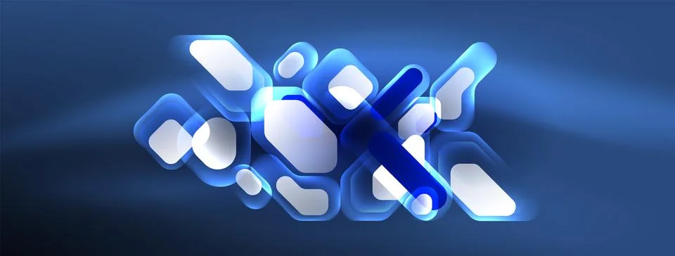 Glowing neon geometric elements abstract background. Neon light or laser show Illustrazione stock