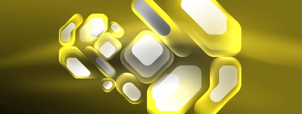 Glowing neon geometric elements abstract background. Neon light or laser show Illustrazione stock