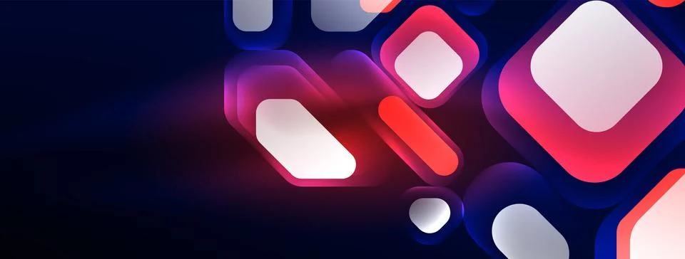 Glowing neon geometric elements abstract background. Neon light or laser show Stock Illustration